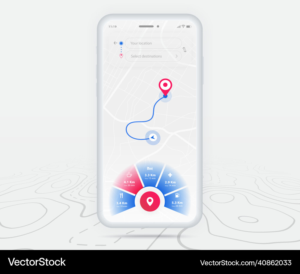 Map gps navigation ux ui concept smartphone Map gps navigation ux ui concept smartphone vector image