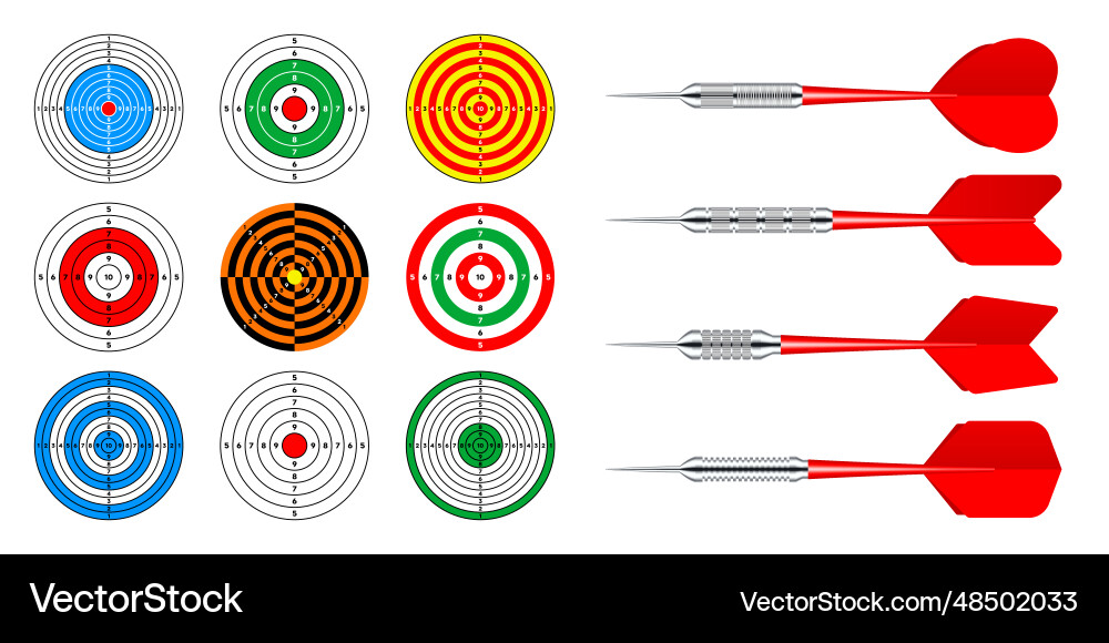 Paper targets with dart arrows shooting range Paper targets with dart arrows shooting range vector image