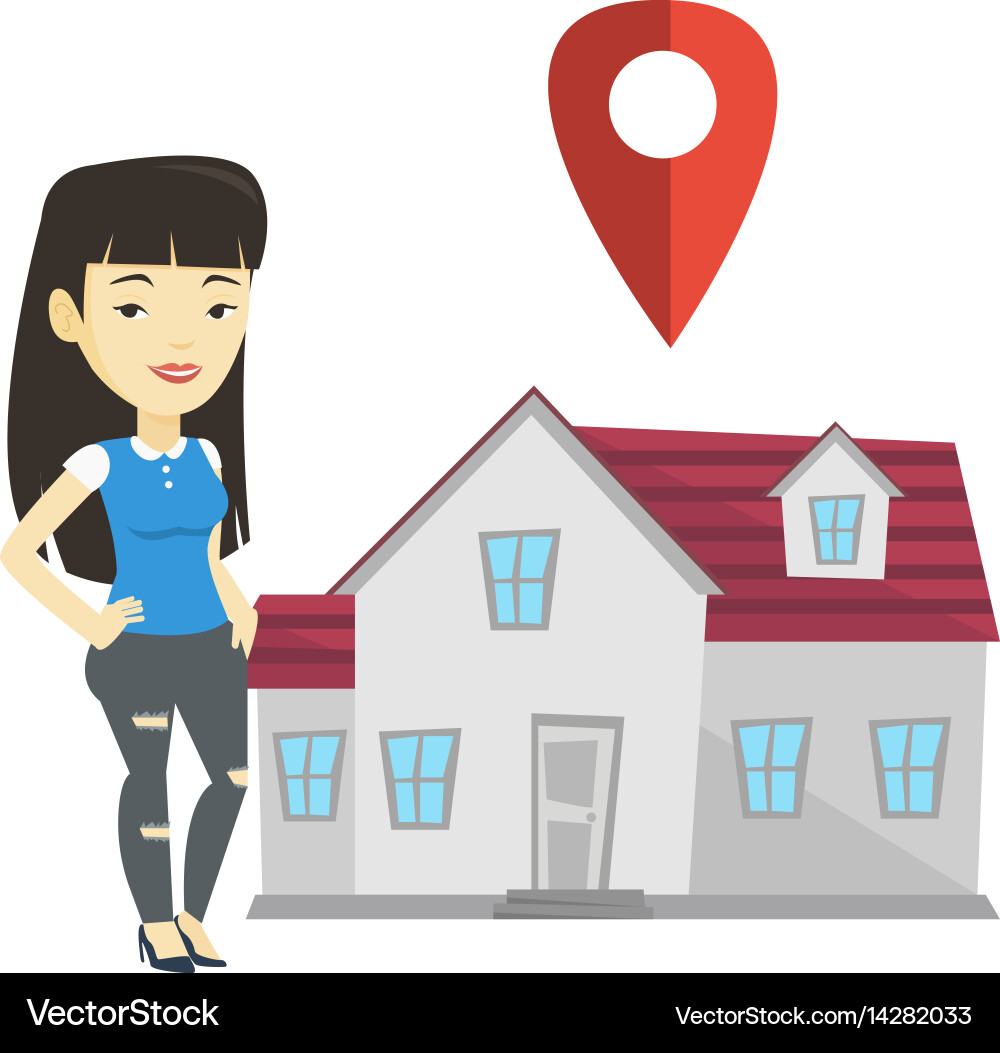Realtor on background of house with map pointer Vector Image