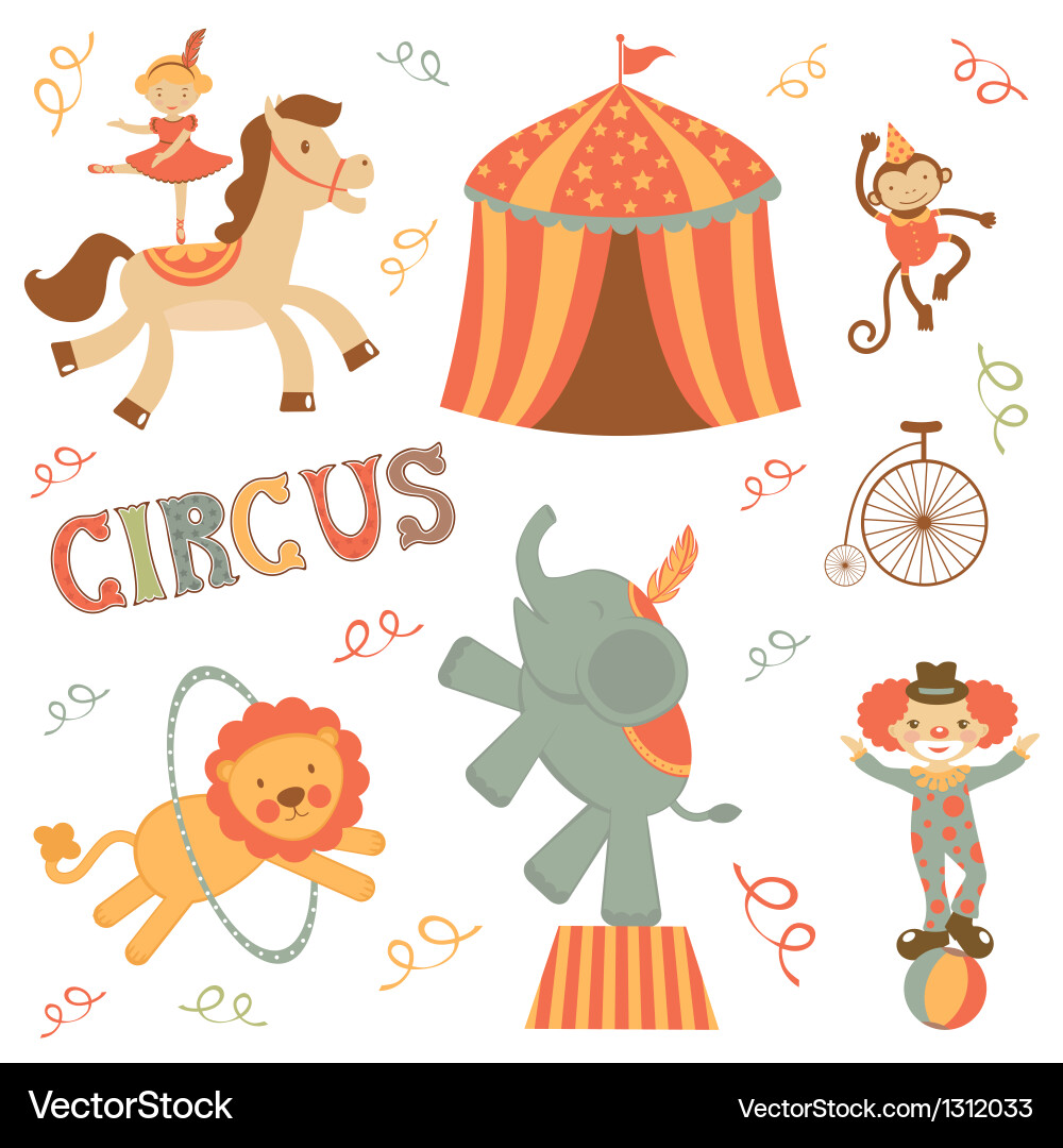 Retro Circus Animals Set Royalty Free Vector Image