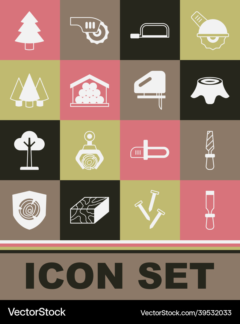 Set chisel tool rasp metal file tree stump vector image