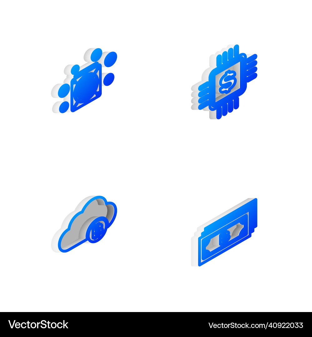 Set isometric line processor chip with dollar Set isometric line processor chip with dollar Vector Image
