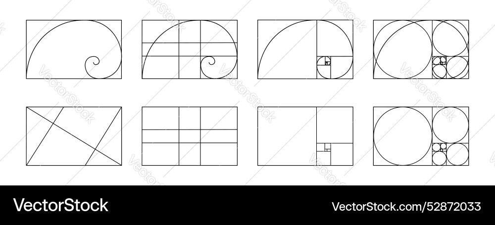 Set of golden ratio templates fibonacci sequence Set of golden ratio templates fibonacci sequence vector image