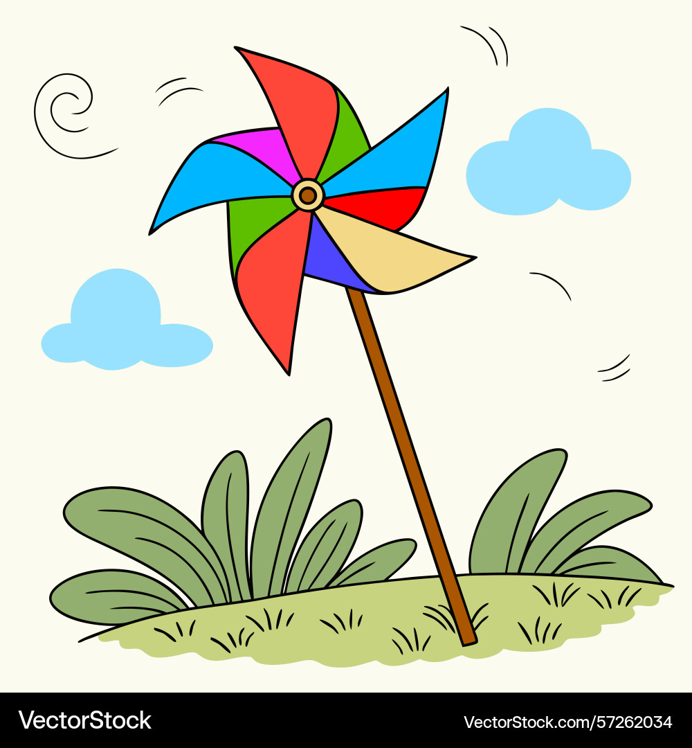 A colorful pinwheel in field with clouds A colorful pinwheel in field with clouds Vector Image