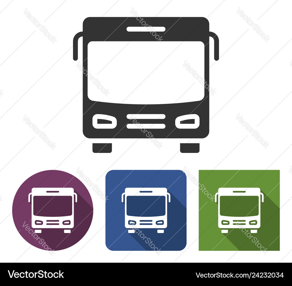 Bus icon in different variants with long shadow Bus icon in different variants with long shadow vector image