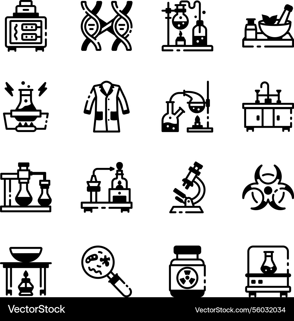 Collection of laboratory experiment linear icons Vector Image