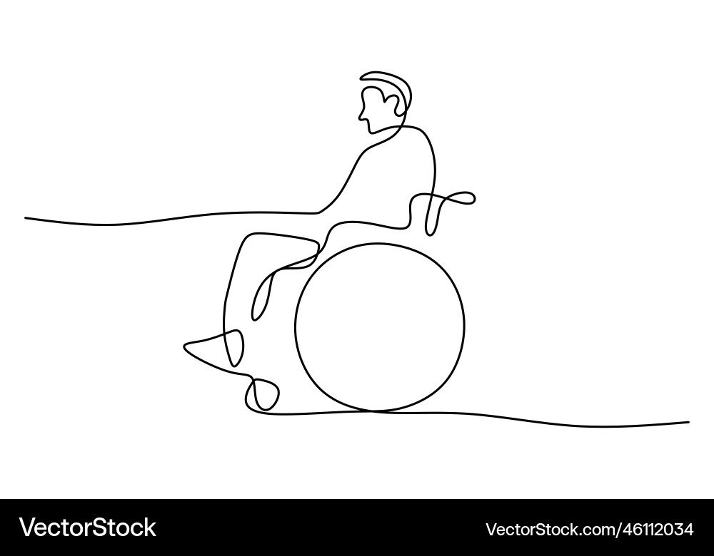 Continuous one single line of disabled man Continuous one single line of disabled man Vector Image