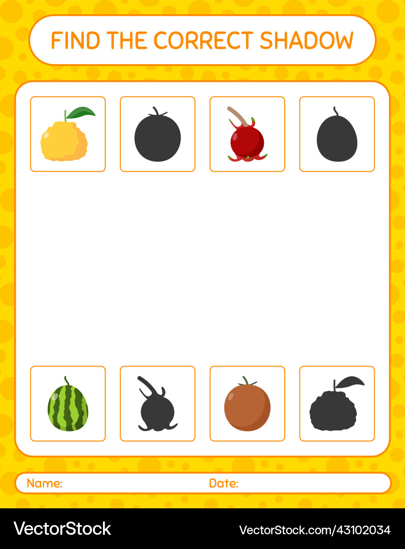 Find the correct shadows game with fruits vector image