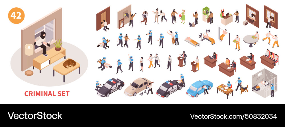 Isometric criminal set Royalty Free Vector Image