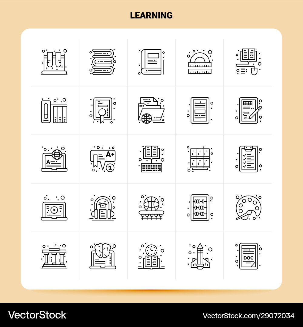 Outline 25 learning icon set line style design Vector Image