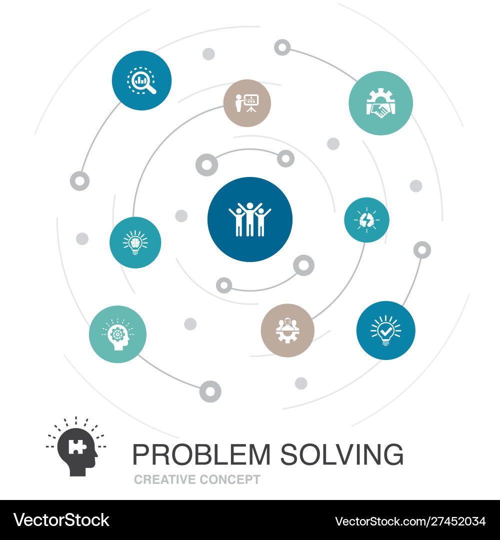 Problem solving colored circle concept with simple Problem solving colored circle concept with simple Vector Image