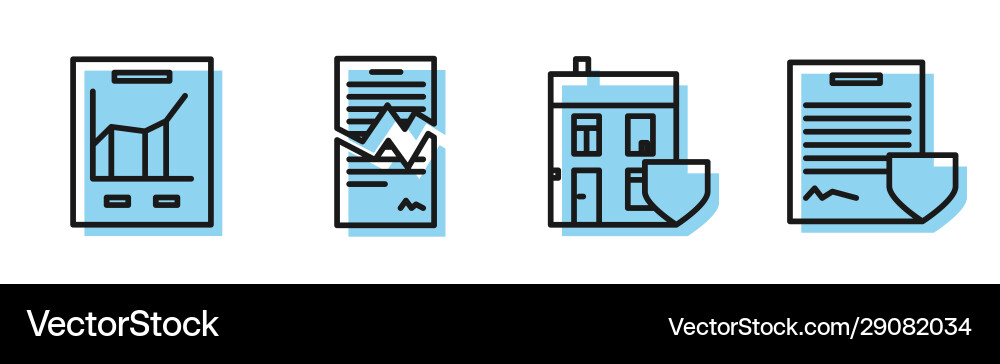 Set line house with shield document graph Set line house with shield document graph vector image