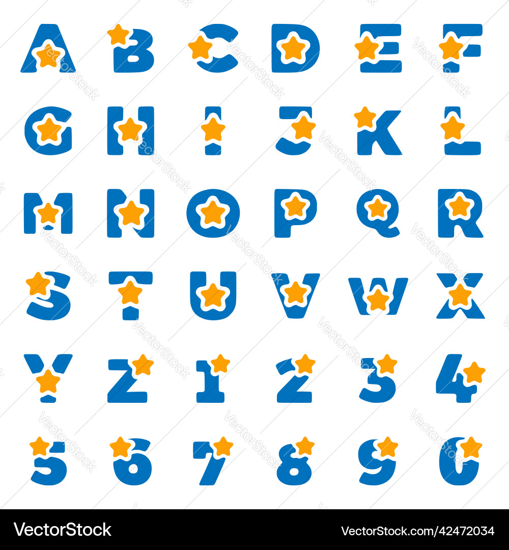 Set of letters and numbers with star symbol Set of letters and numbers with star symbol vector image