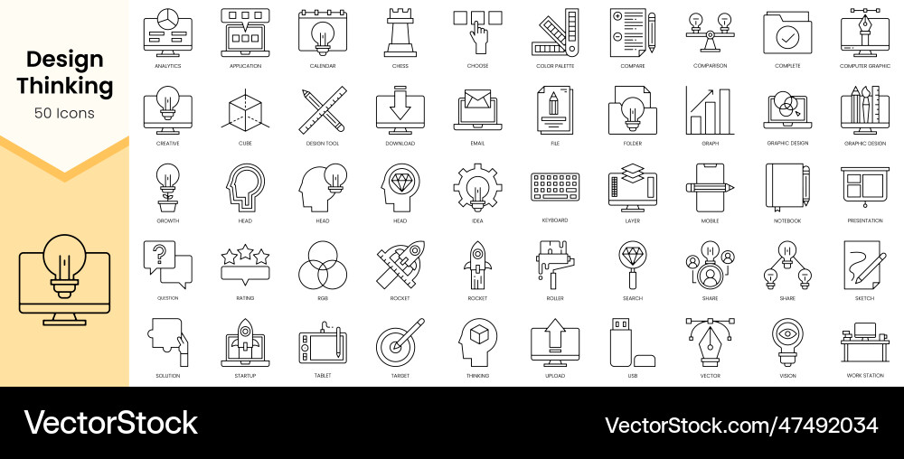 Simple outline set of design thinking icons Simple outline set of design thinking icons Vector Image
