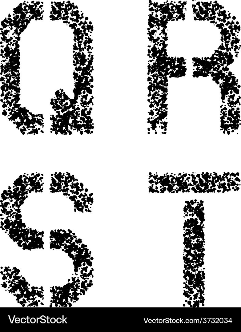 Stencil angular spray font letters q r s t vector image