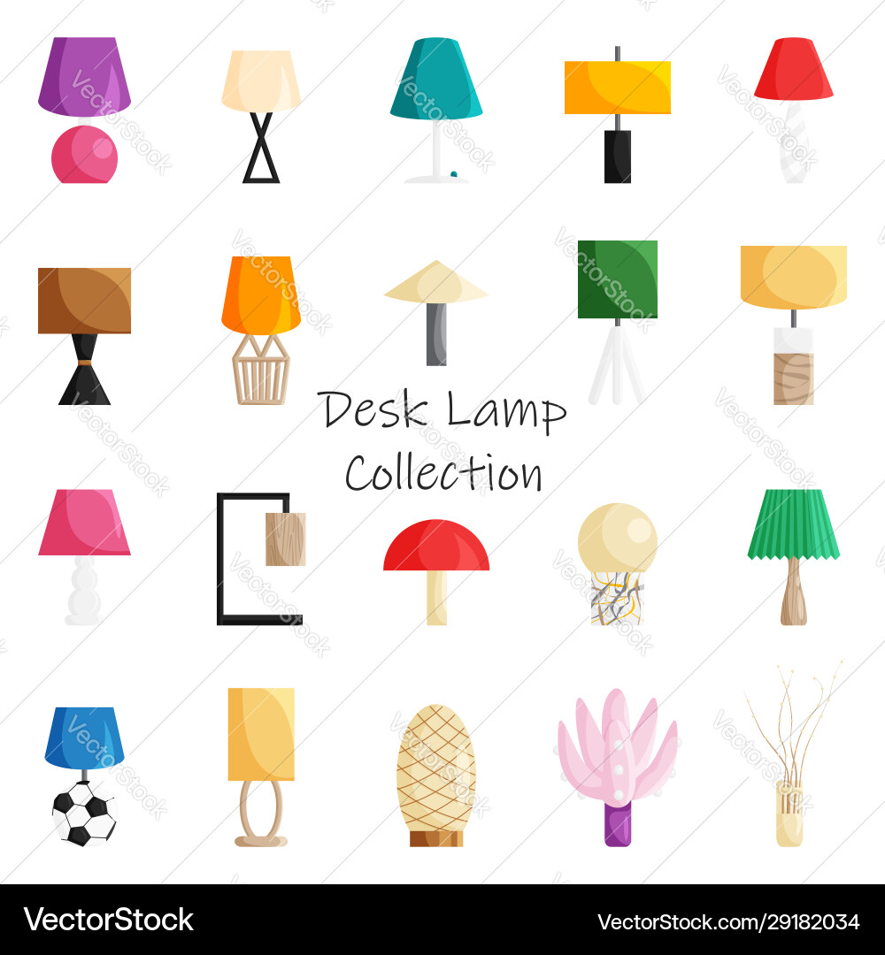 Table lamp collection in cartoon flat style set Vector Image