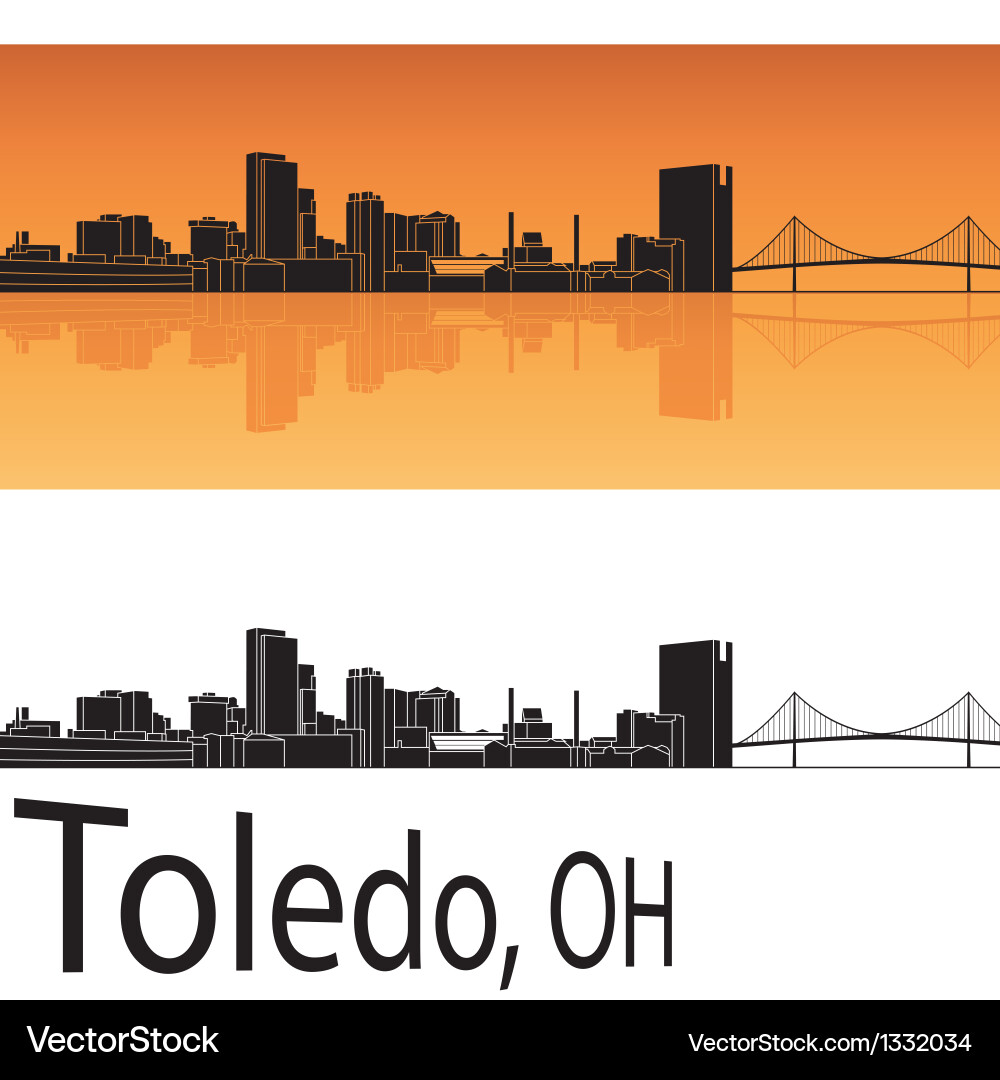 Toledo Skyline Orange Background Vector Image