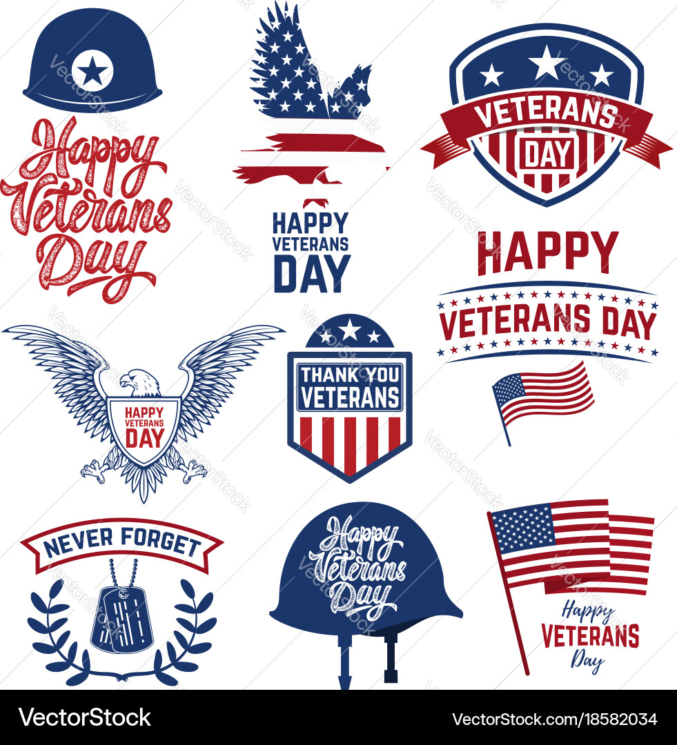 Veterans Day Emblems Set vector image