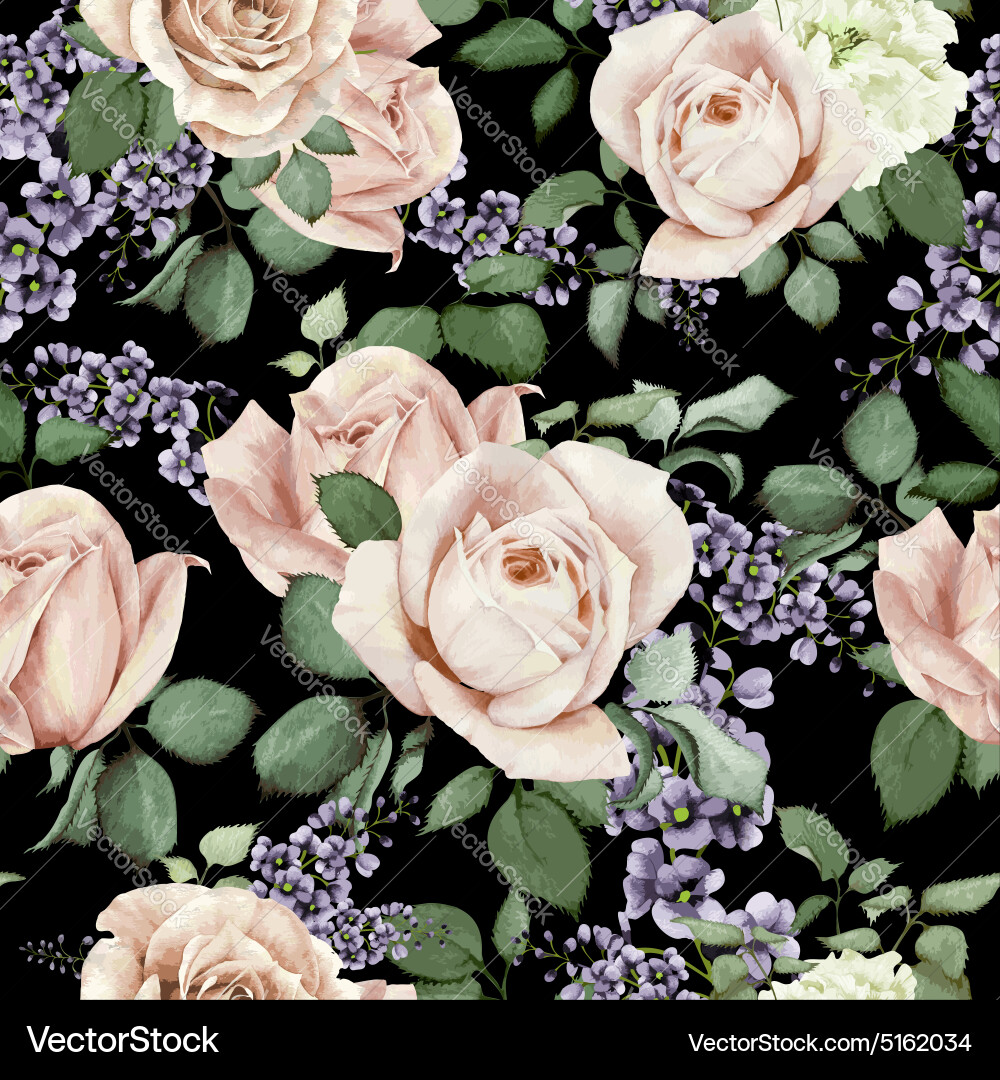 Watercolor Rose Floral Seamless Pattern vector image