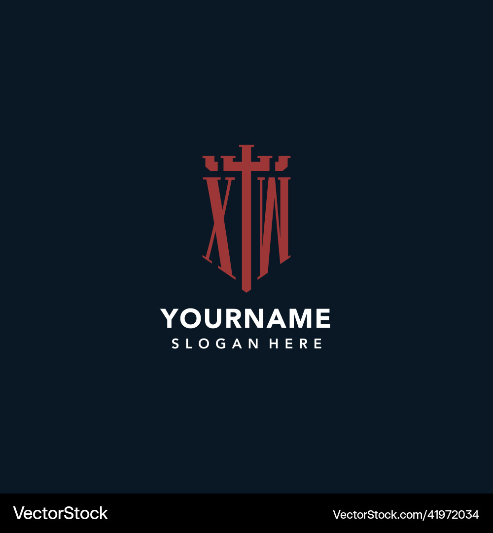 Xw initial monogram logos with sword and shield Vector Image