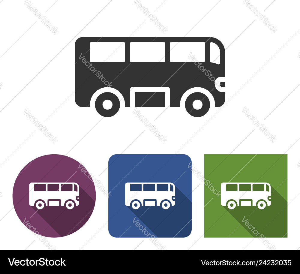 Bus icon in different variants with long shadow Bus icon in different variants with long shadow vector image