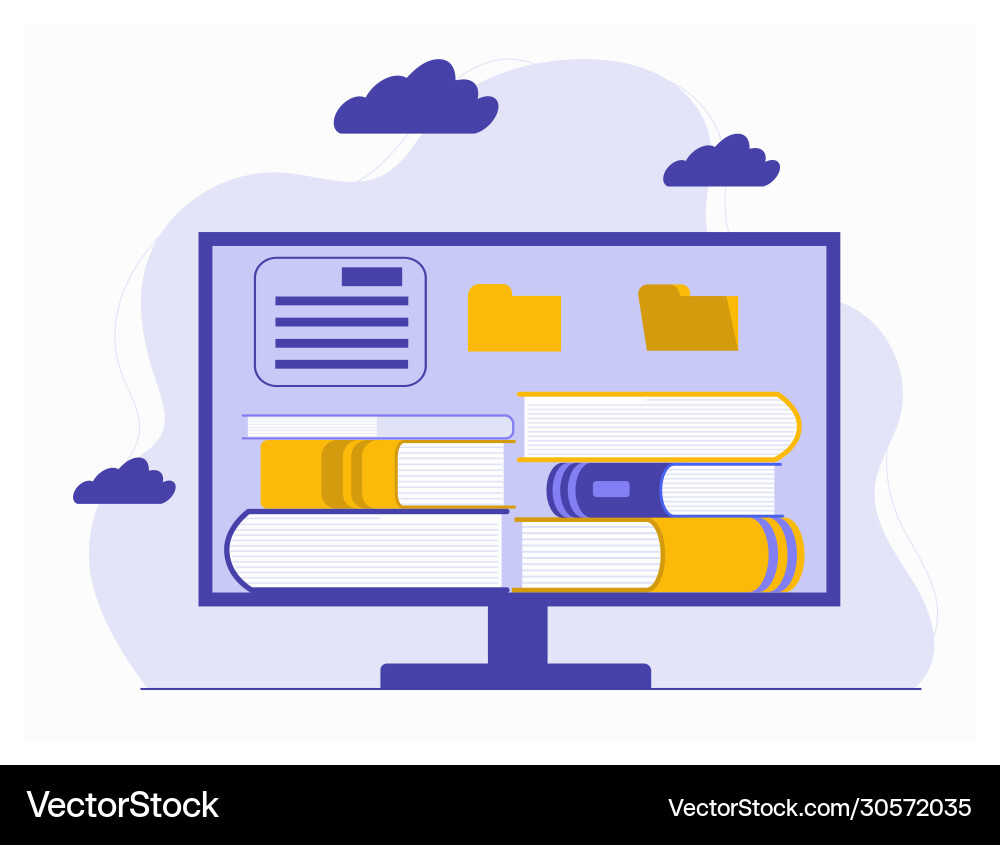 Computer monitor with stack books reading Computer monitor with stack books reading vector image