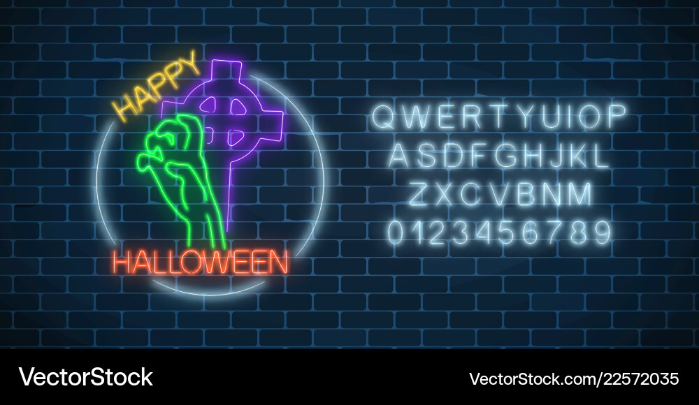 Glowing neon sign of halloween banner with bony Glowing neon sign of halloween banner with bony vector image
