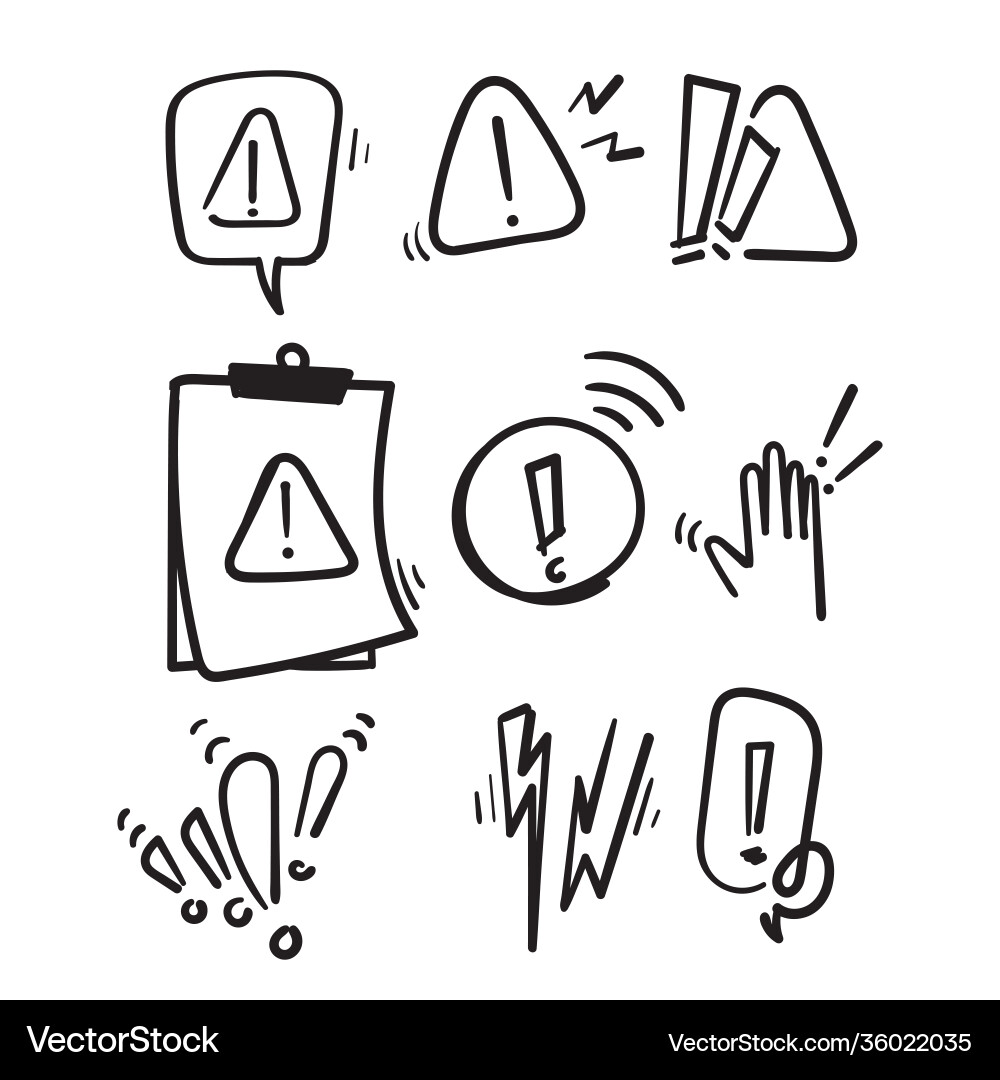 Hand drawn simple set warnings related line Hand drawn simple set warnings related line Vector Image