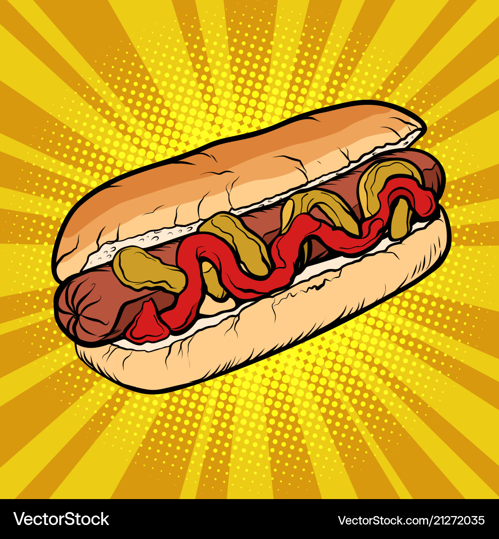 Hot dog sausage ketchup mustard Hot dog sausage ketchup mustard vector image
