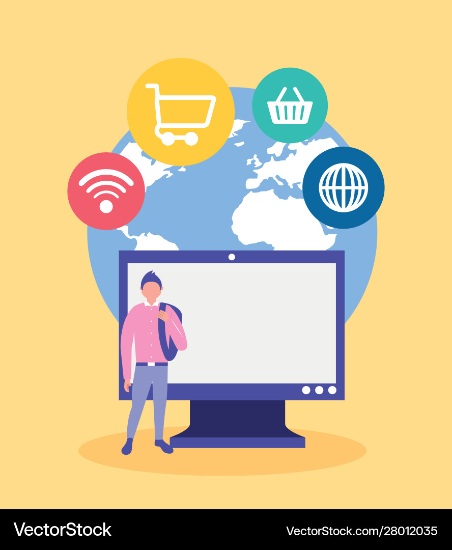 People on line with desktop computer vector image