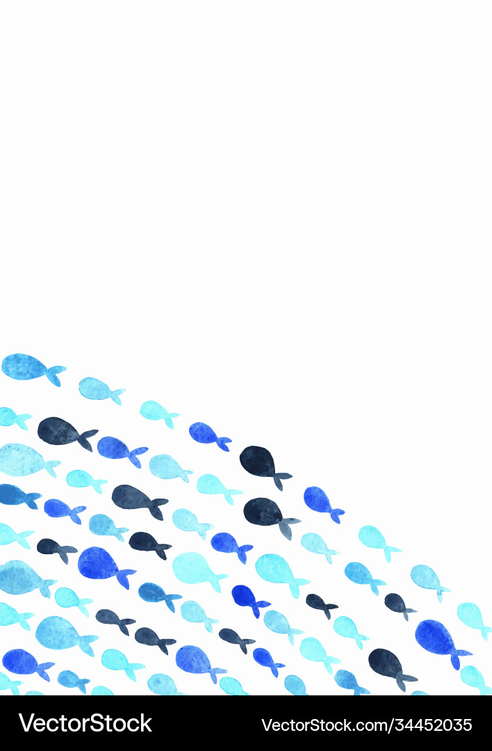 School fish wave watercolor background Vector Image