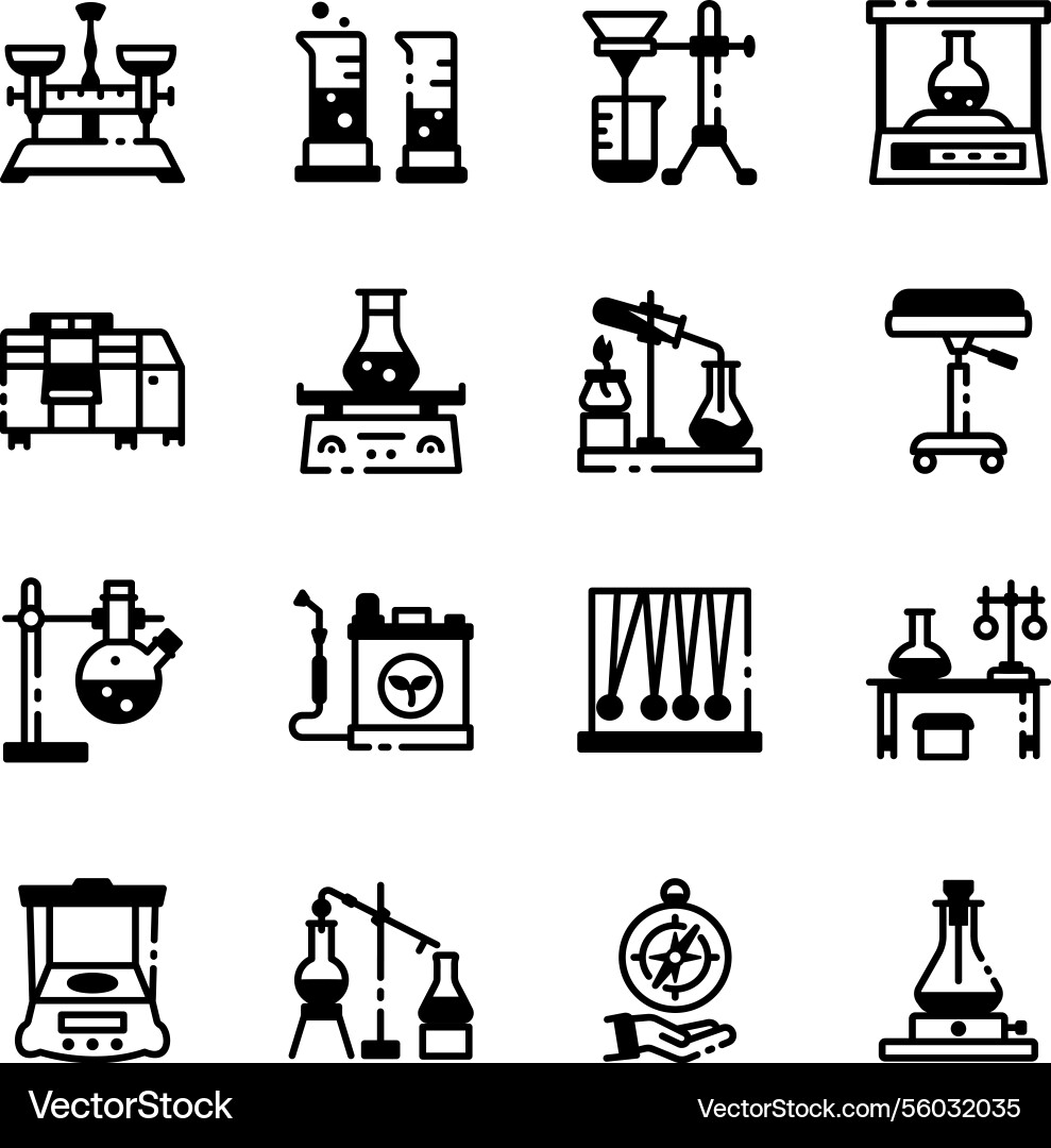 Set of science laboratory linear icons vector image
