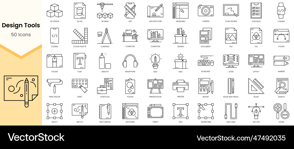 Simple outline set of design tools icons linear Simple outline set of design tools icons linear vector image
