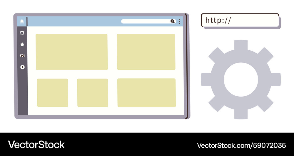 Web browser interface with search bar and gear Web browser interface with search bar and gear Vector Image