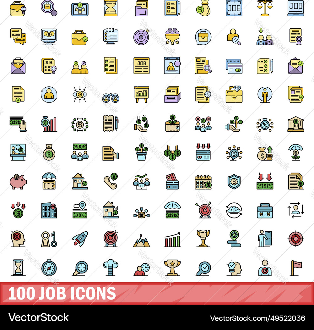100 job icons set color line style 100 job icons set color line style vector image