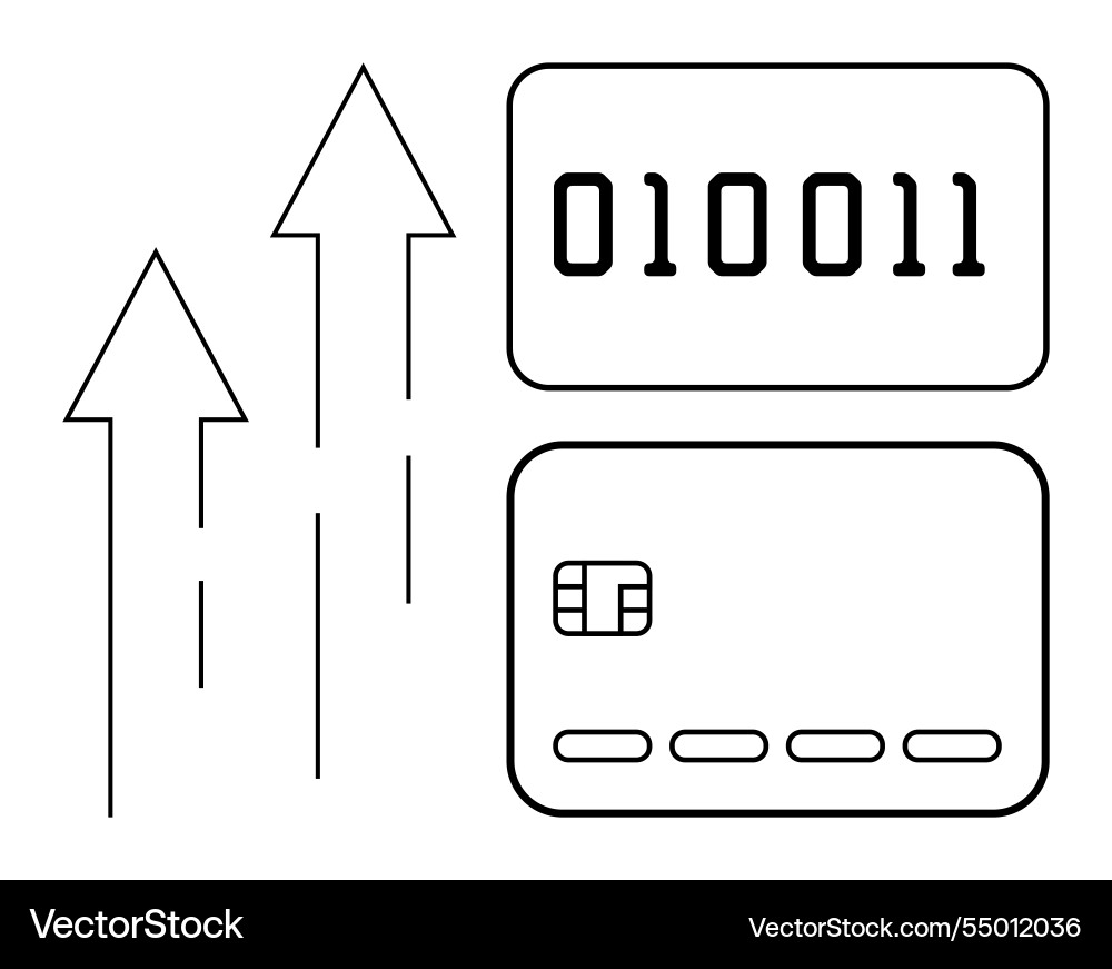 Binary code on rectangle and credit card vector image