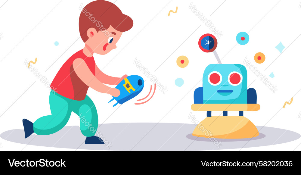 Boy Playing with Robot - AI Concept Vector Image