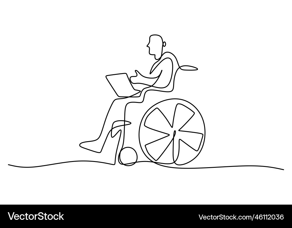 Continuous one single line of disabled man doing Continuous one single line of disabled man doing Vector Image