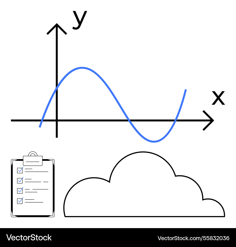Graph with waveform checklist and cloud Graph with waveform checklist and cloud vector image