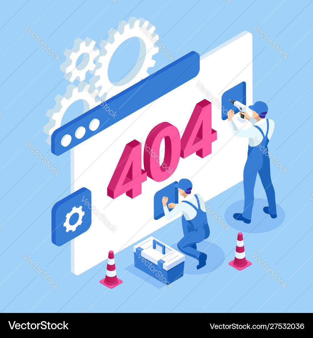 Isometric error 404 page layout design Isometric error 404 page layout design vector image