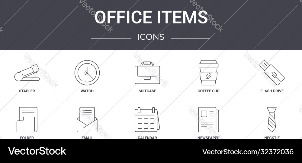 Office items concept line icons set contains Office items concept line icons set contains vector image
