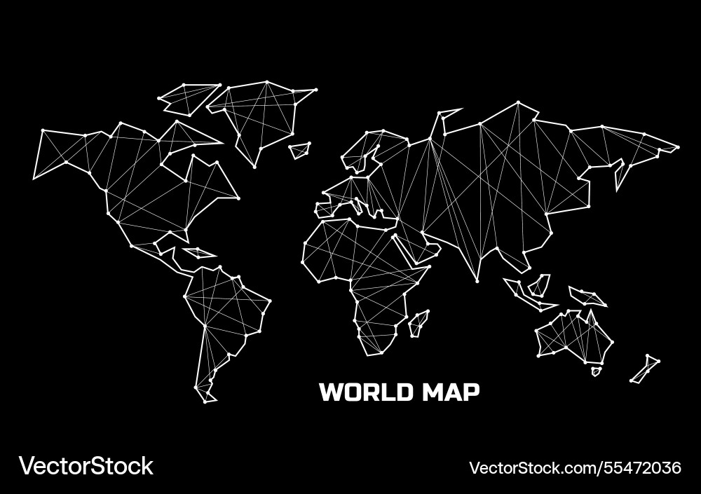 Polygonal abstract world map with connected lines vector image