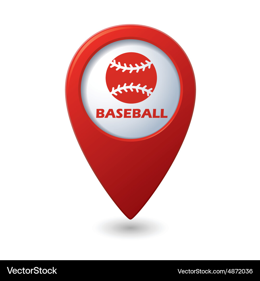 Red map pointer with baseball icon Vector Image