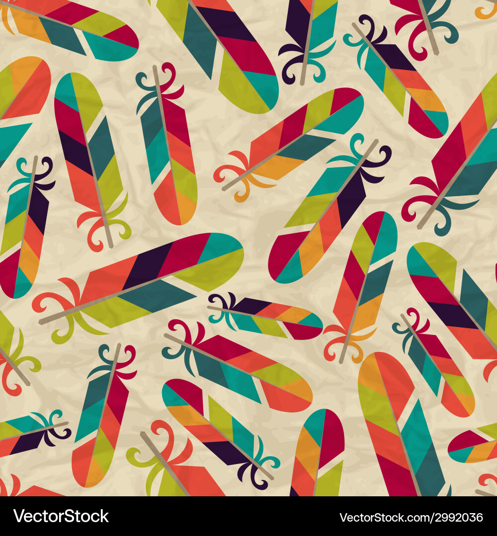 Seamless pattern with feathers on crumpled paper vector image