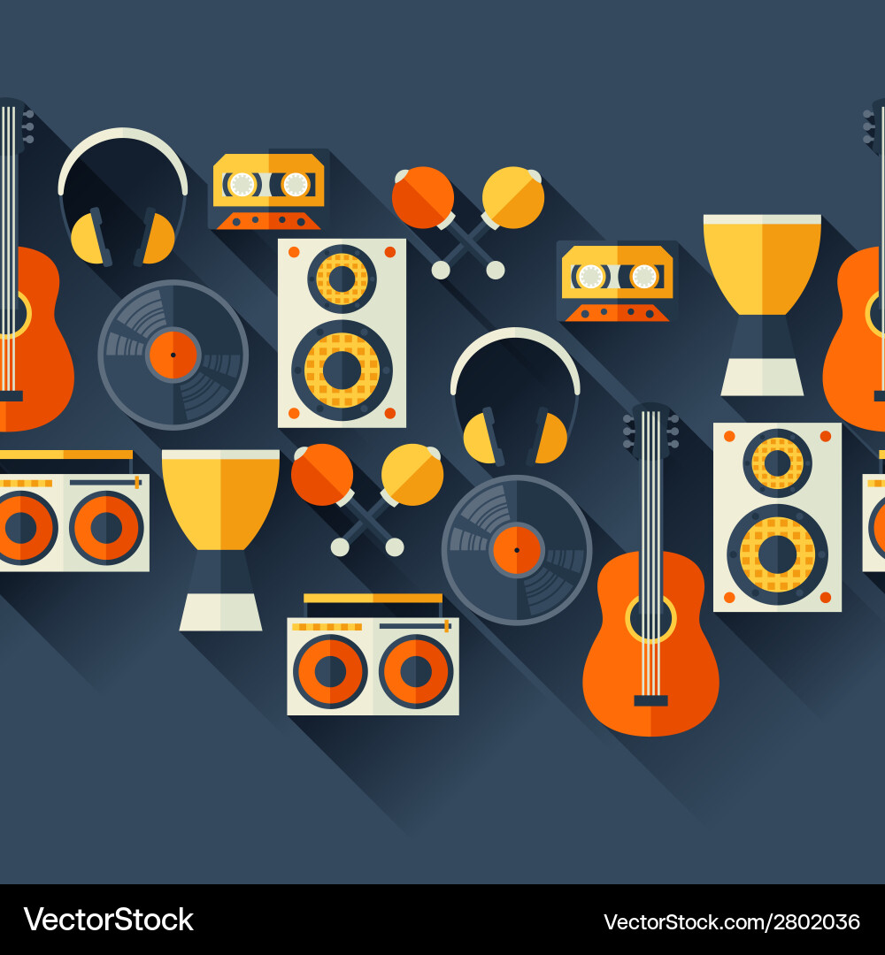 Seamless pattern with musical instruments in flat Seamless pattern with musical instruments in flat vector image
