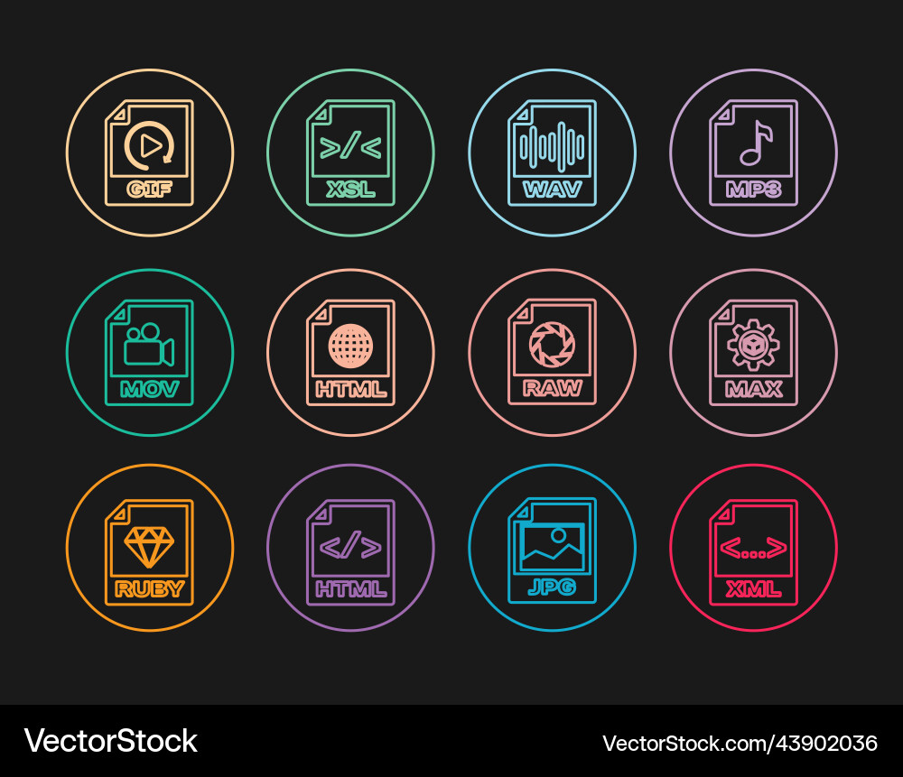 Set line xml file document max wav html mov Vector Image