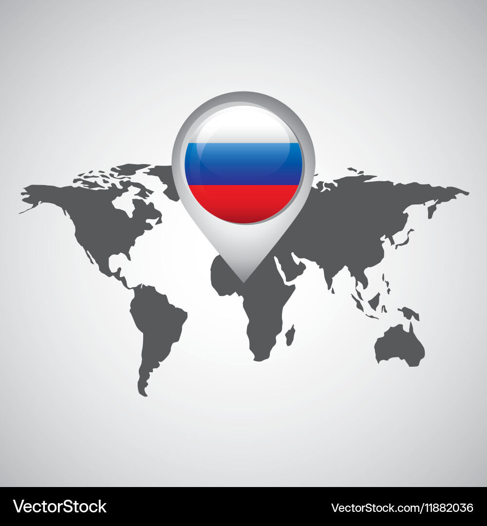 World map with pointer flag russian vector image