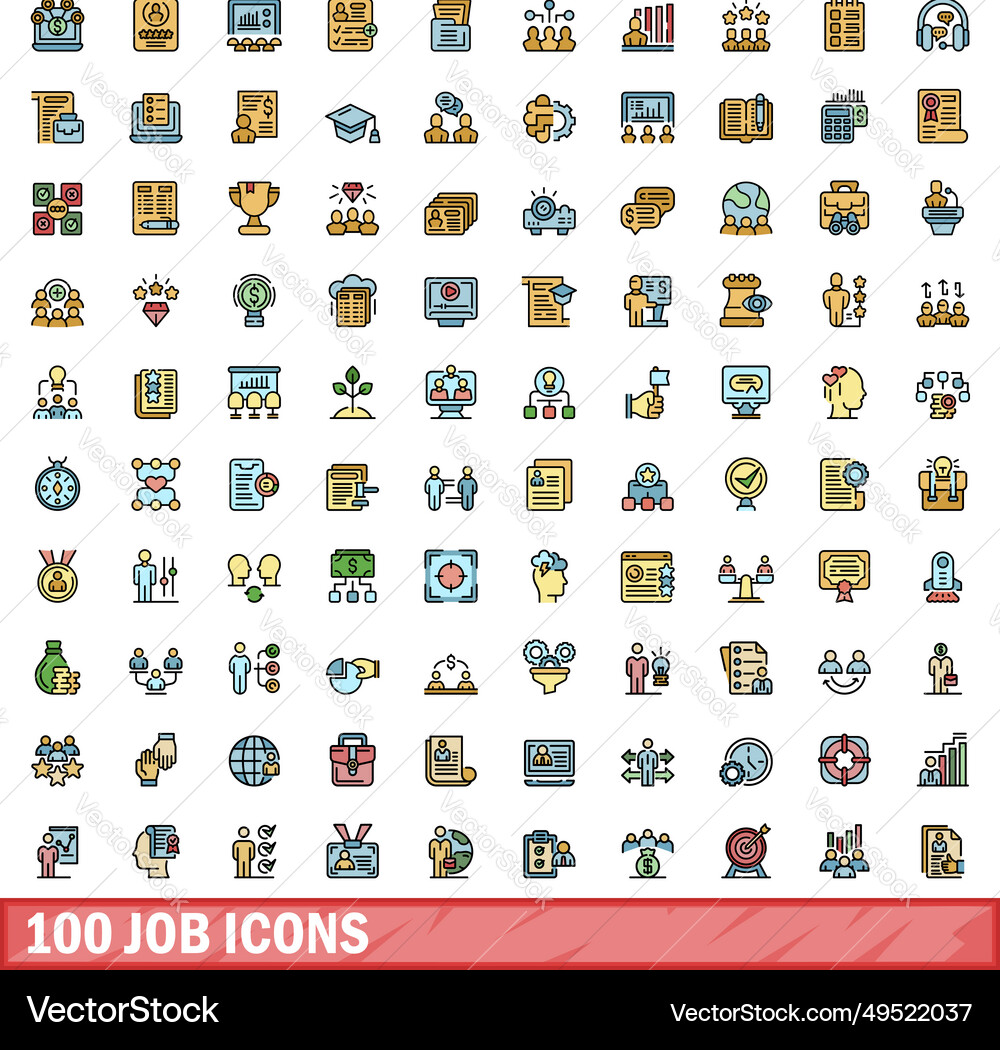 100 job icons set color line style 100 job icons set color line style vector image