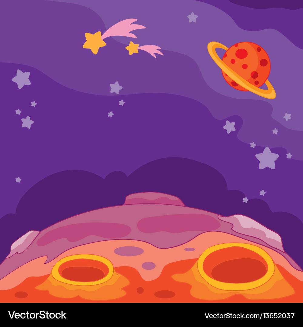 Alien Planet with Rocket and Comets Vector Image