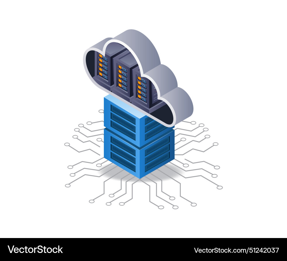 Big data server cloud network isometric flat 3d Big data server cloud network isometric flat 3d vector image